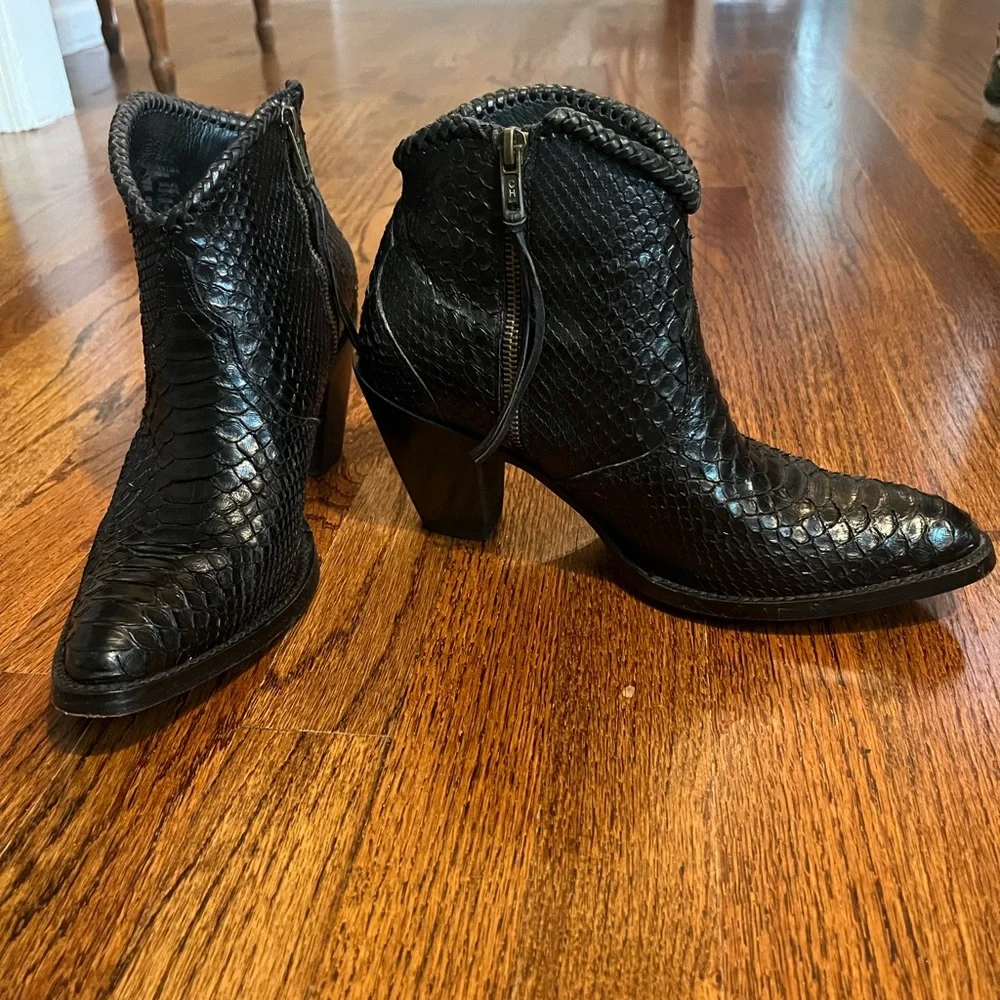 Black Snakeskin Ankle Boots - Picture 2 of 5